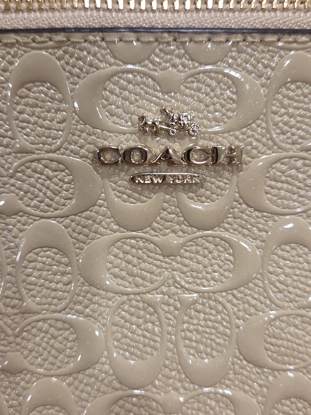 Coach Corner Zip Wristlet Women Small Beige Monogram Patent Y2K Luxury Pouch